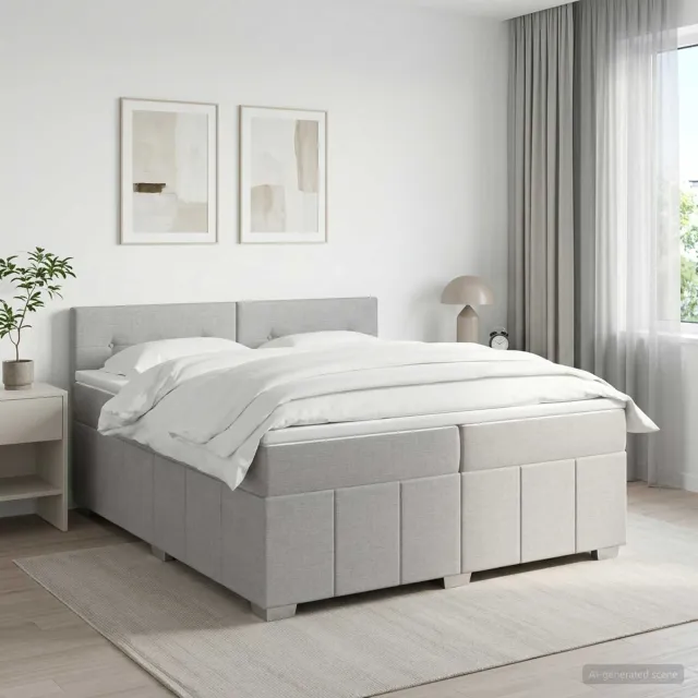 vidaXL LED Boxspring Bed met Matras Lichtgrijs 200 x 200 cm Stof