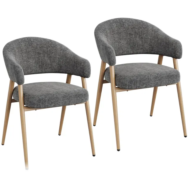 Bresht Set van 2 Eetkamerstoelen - Chenille, Metaal & Multiplex - Grijs