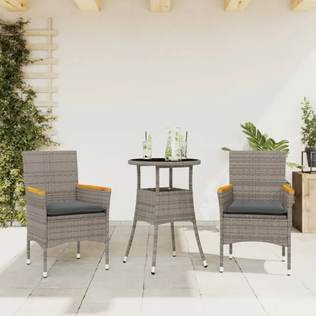 vidaXL 3-delige Tuinset met kussens poly rattan en glas grijs, foto 2