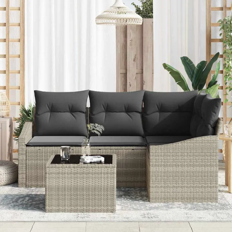 vidaXL Bankstel 5 st Lichtgrijs poly rattan, foto 3