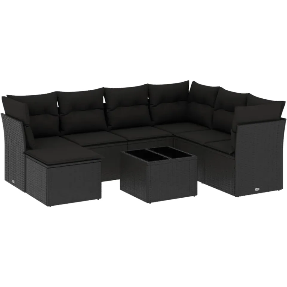 vidaXL 8-delige Loungeset met kussens poly rattan zwart, foto 3