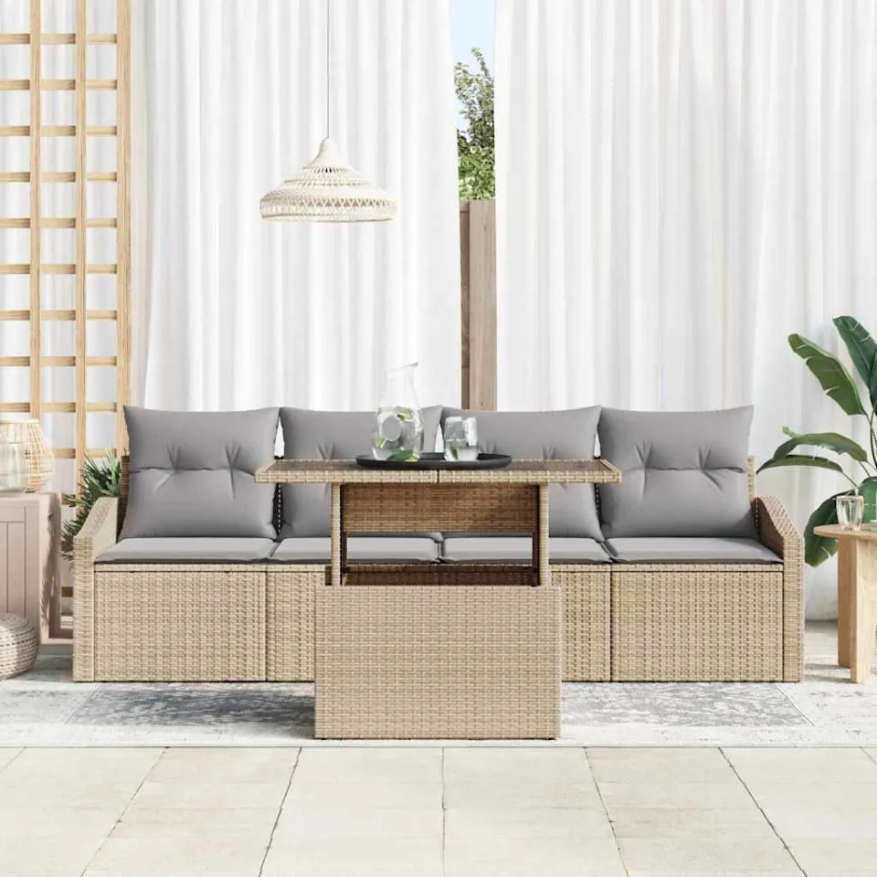 vidaXL Tuin Sofa Set 5 st Beige poly rattan, foto 3