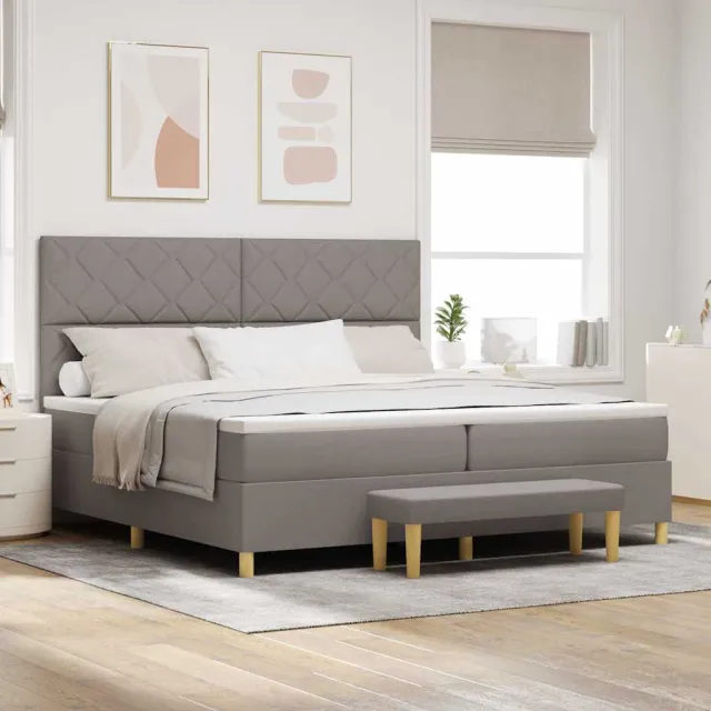 vidaXL Boxspring bed met kussen met hoofdeinde Taupe 200 x 200 cm Stof