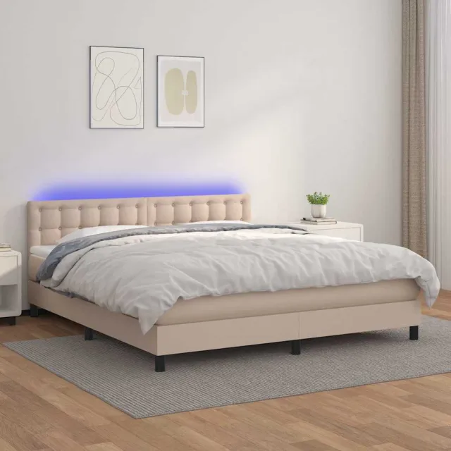vidaXL Boxspring met matras en LED kunstleer cappuccinokleur 180x200cm Bruin