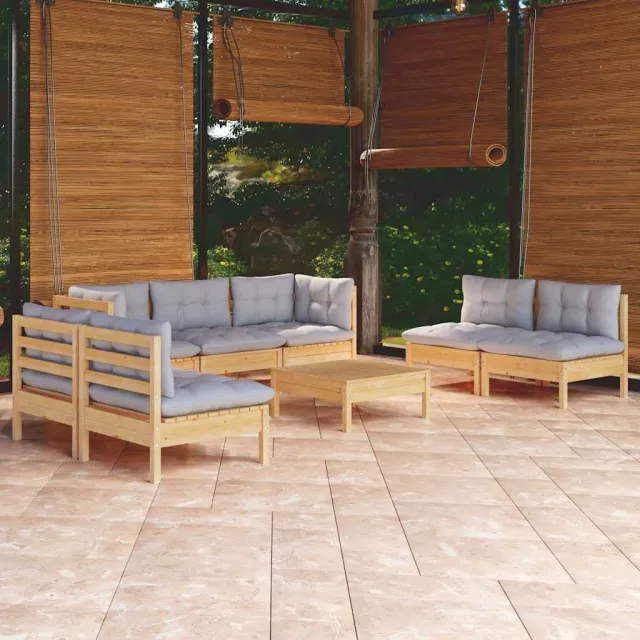 vidaXL 8-delige Loungeset met grijze kussens massief grenenhout grijs, foto 2