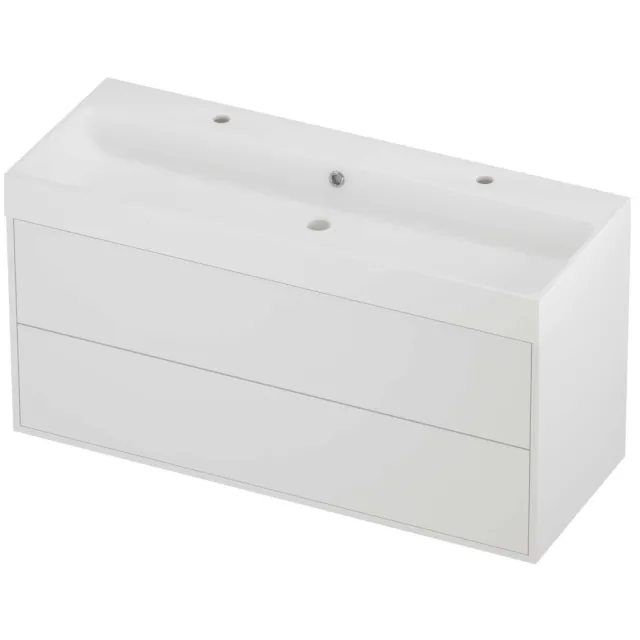 Proline Podium Badmeubelset Polystone Loft 2 Kraangaten Voor Grepen 120x46x62 cm Mat Wit Mat White