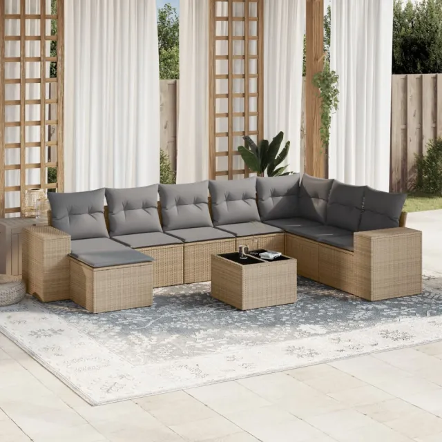 vidaXL 9-delige Loungeset met kussens poly rattan beige