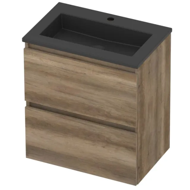 Basic-Line Mood 39 Badmeubelset Acryl 1 Kraangat Greeploos 60x39x62 cm Scotch Oak Mat Zwart