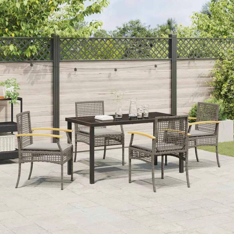 vidaXL Tuin eettafelset 5 st Grijs en zwart Rattan, foto 3