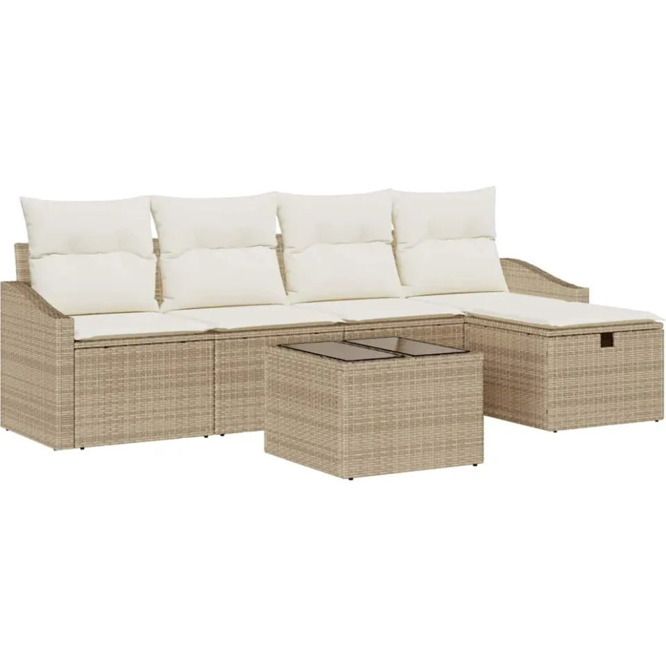 vidaXL Bankstel 6 st Beige poly rattan