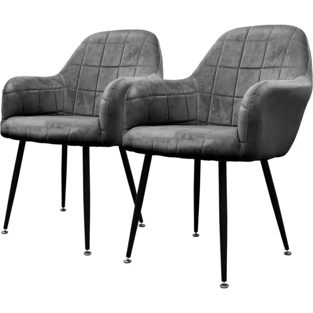ecd germany Set van 2 Eetkamerstoelen met rugleuning en armleuningen Donkergrijs Fluwelen Zitting Metalen Benen Keukenstoelen Woonkamerstoelen Woonkamerstoelen Gestoffeerde stoelen Fauteuils