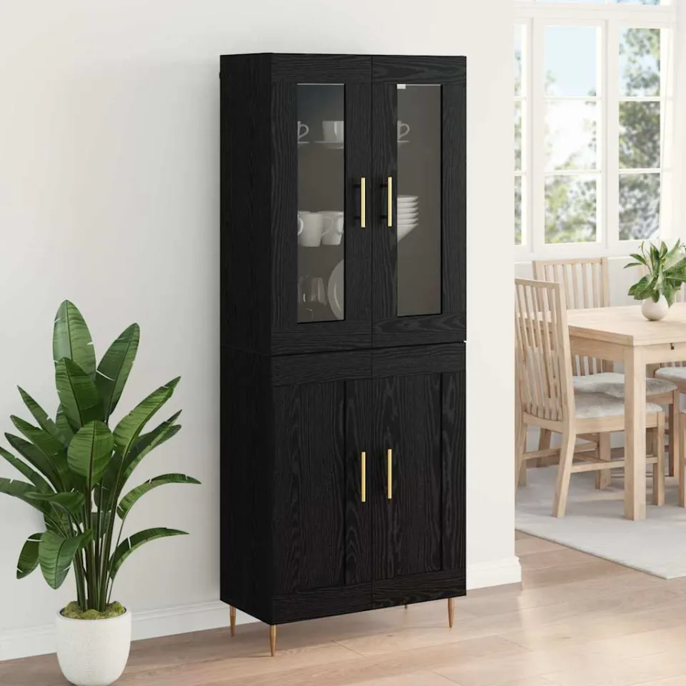 vidaXL Hoge kast 2 st Zwart Eiken 69,5 x 34 x 180 cm Bewerkt hout, foto 4