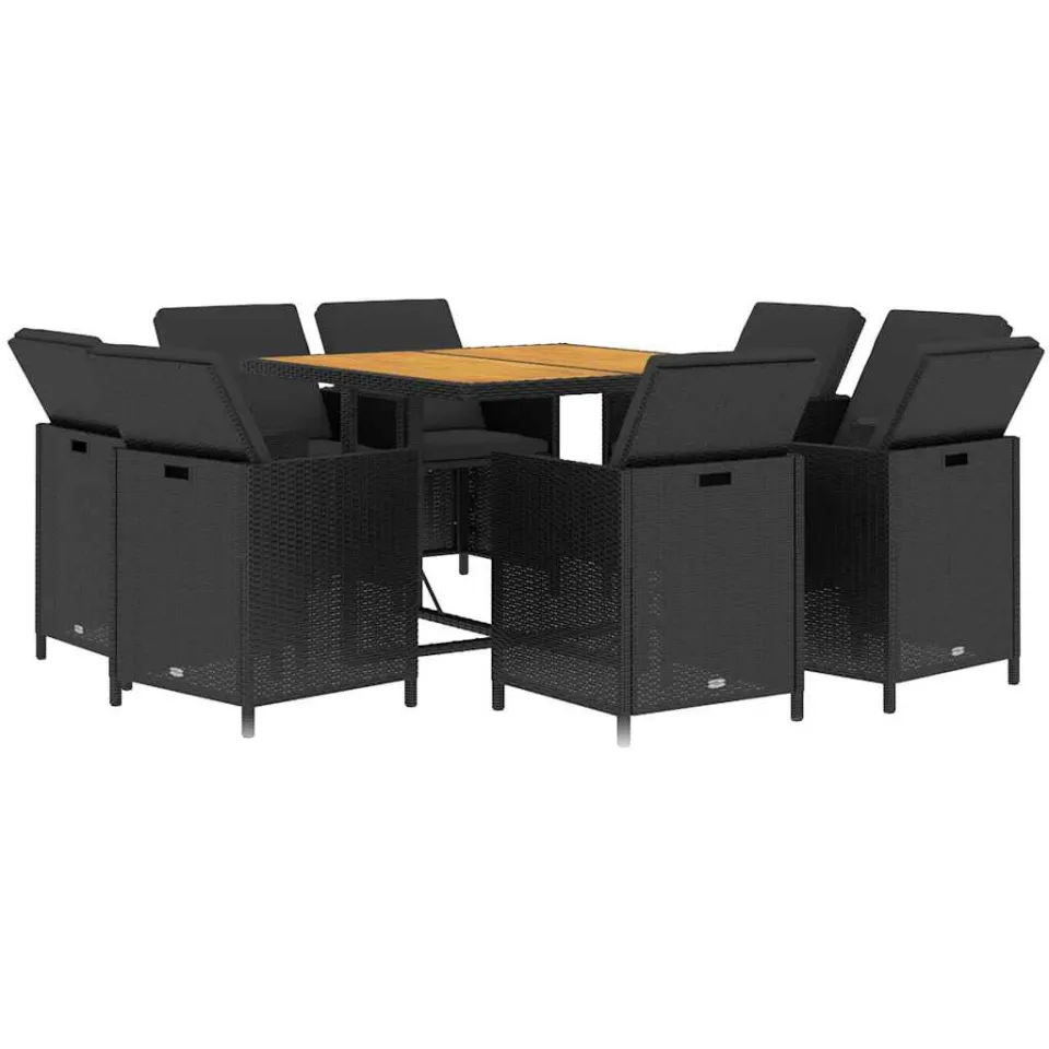 vidaXL 9-delige Tuinset met kussens poly rattan zwart