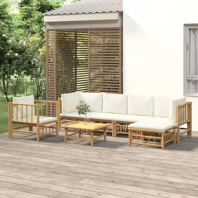 vidaXL 7-delige Loungeset met kussens bamboe crèmewit, foto 2