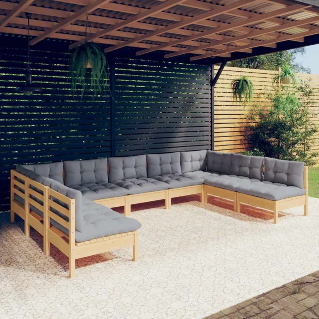 vidaXL 9-delige Loungeset met grijze kussens massief grenenhout grijs, foto 2