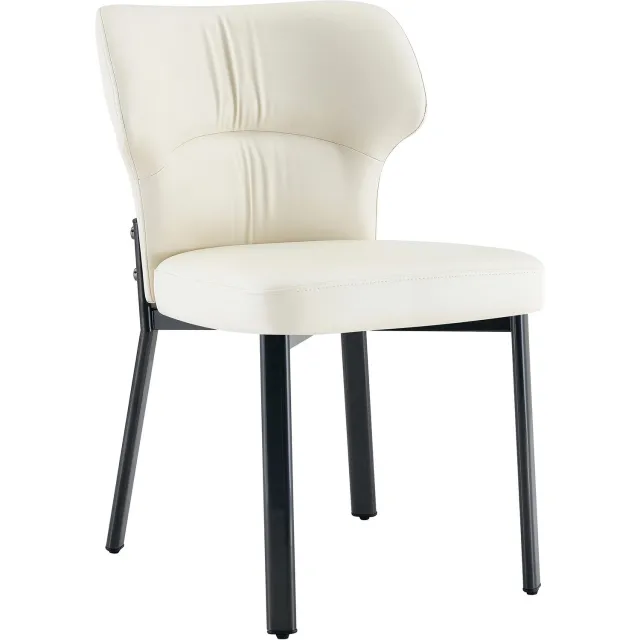MUVANO Beige eetkamerstoelen set van 2 - Keukenstoelen - Gewatteerd kunstleer - Zwart metalen onderstel - Zithoogte 48 cm - Voor eetkamer en woonkamer