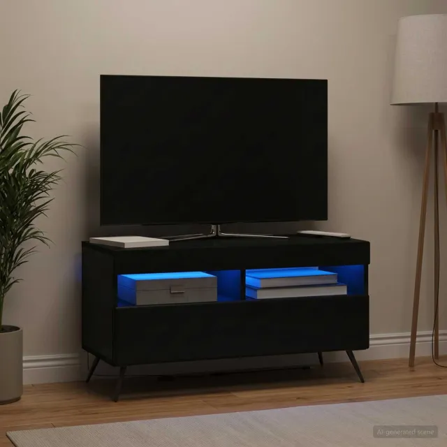 vidaXL LED tv-meubel Zwart Bewerkt hout