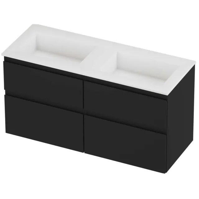 Proline Aristo Badmeubelset Polystone Elegant Dubbel 120x46x62 cm Mat White Mat Zwart