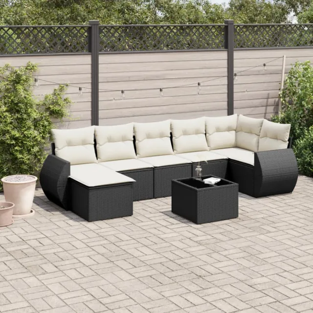 vidaXL 7-delige Loungeset met kussens poly rattan zwart