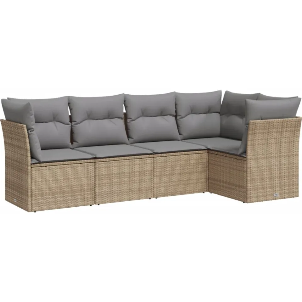 vidaXL 5-delige Loungeset met kussens poly rattan beige, foto 3