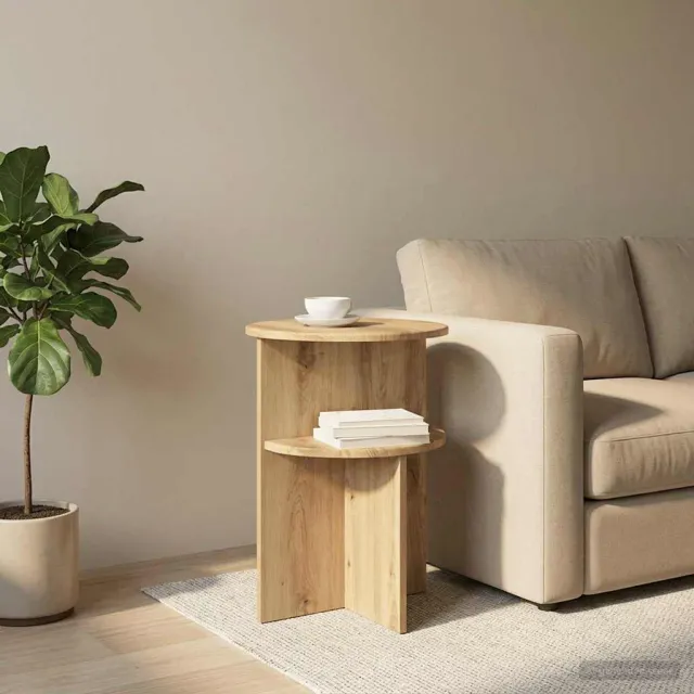 vidaXL Bijzettafel Artisanaal eiken Ø 39,5 x 55 cm Bewerkt hout Bruin