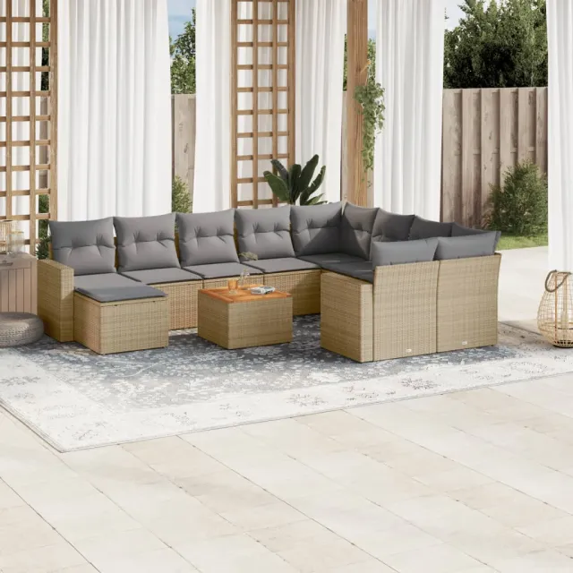 vidaXL 11-delige Loungeset met kussens poly rattan gemengd beige, foto 2