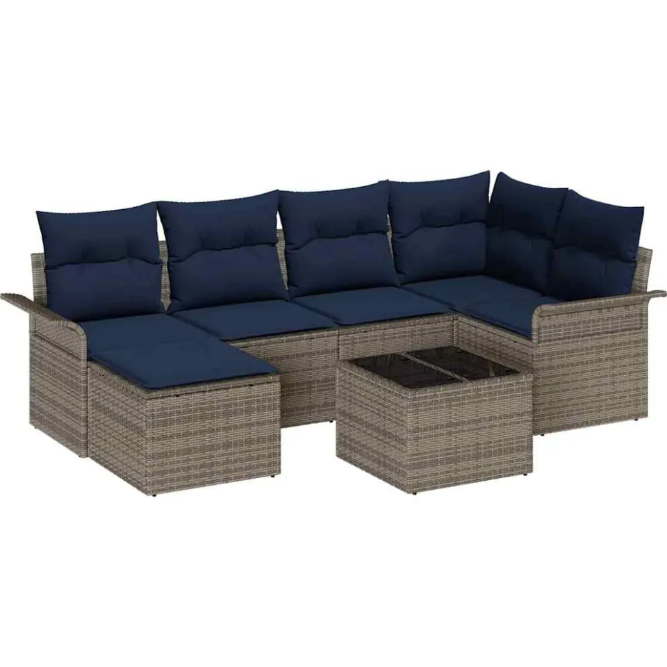 vidaXL Tuin Sofa Set 7 st Grijs poly rattan