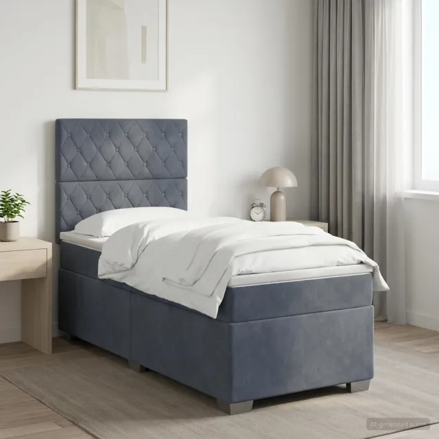 vidaXL Boxspringbed met matras Donkergrijs 100 x 200 cm Fluweel