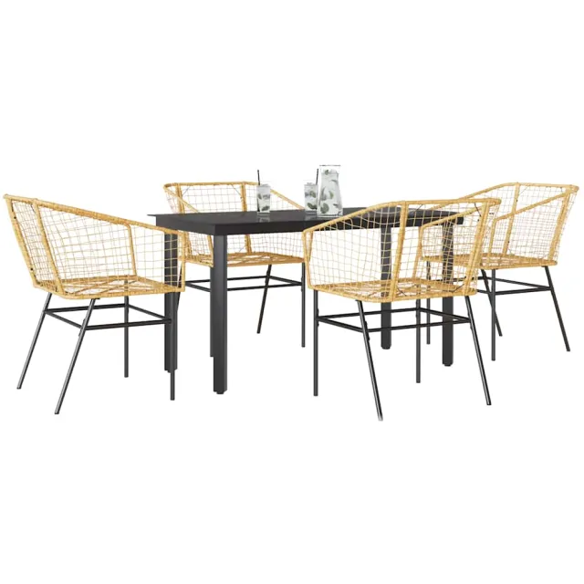 vidaXL 5-delige Tuinset poly rattan glas bruin