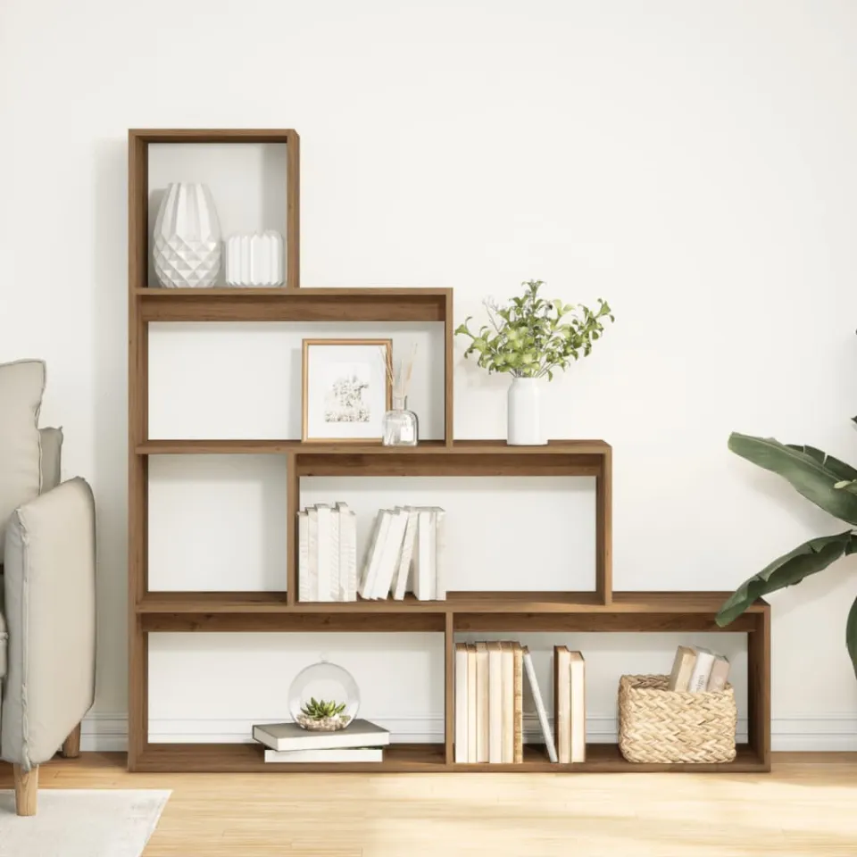 vidaXL Kamerscherm / boekenkast 143,5x29x143,5 cm hout artisanaal eik bruin, foto 2