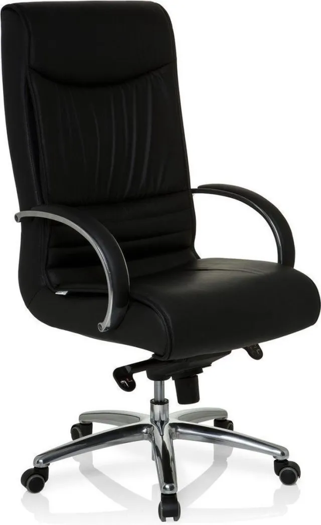hjh office XXL F 400 - Bureaustoel - Zware belasting - Echt leder - Zwart