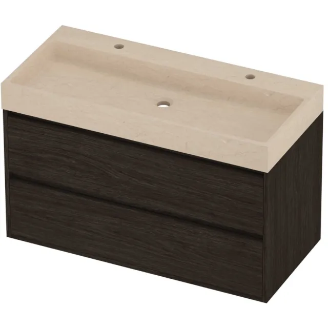 Proline Evoli Badmeubelset Hardsteen Loft 2 Kraangaten Greeploos 100x46x62 cm Sand Stone Mokka Oak Eiken