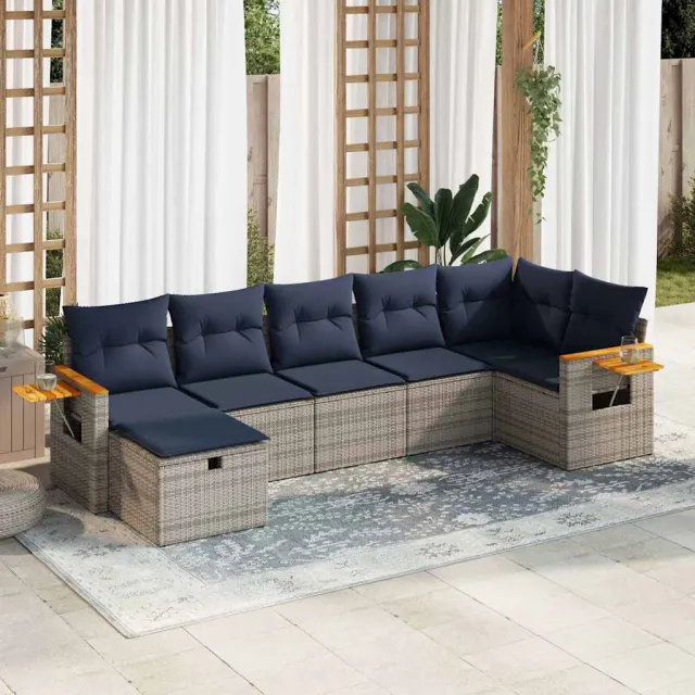 vidaXL 7-delige Loungeset met kussens poly rattan grijs, foto 2