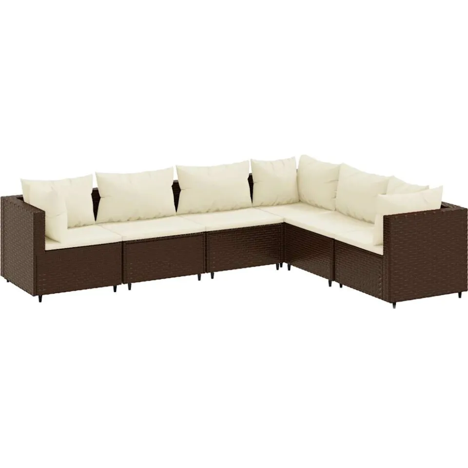 vidaXL 6-delige Loungeset met kussens poly rattan bruin