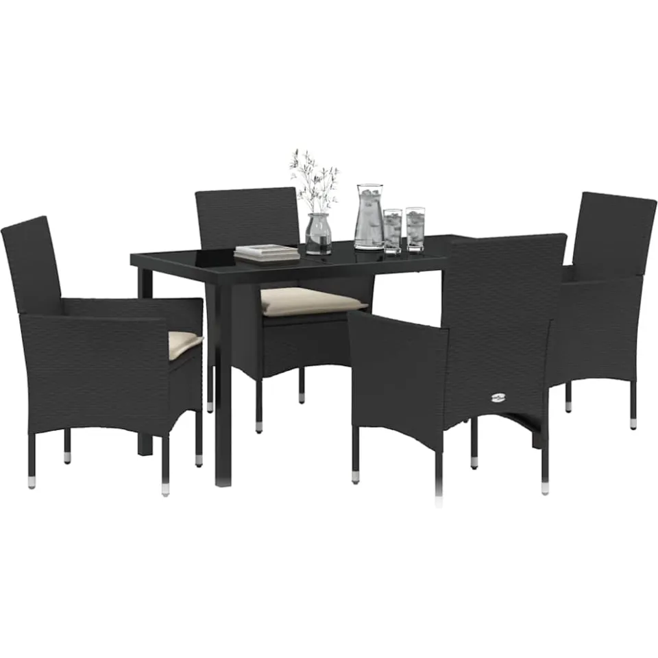 vidaXL Tuin eettafelset 5 st Zwart poly rattan, foto 2