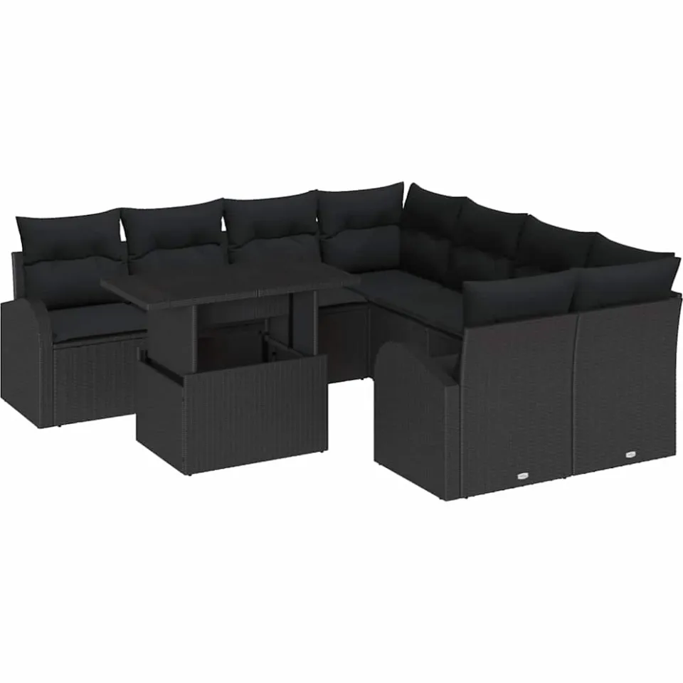 vidaXL Tuin Sofa Set 9 st Zwart poly rattan