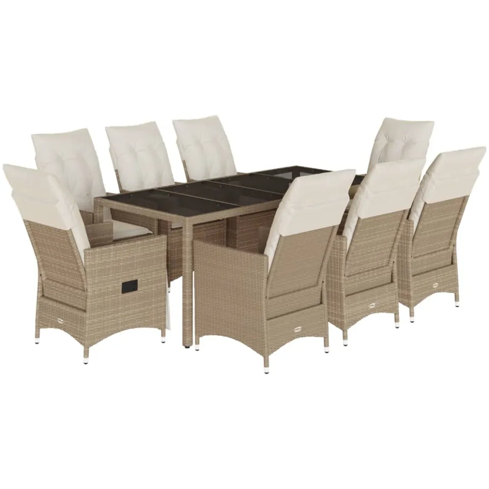 vidaXL 9-delige Tuinset met kussens poly rattan beige, foto 3