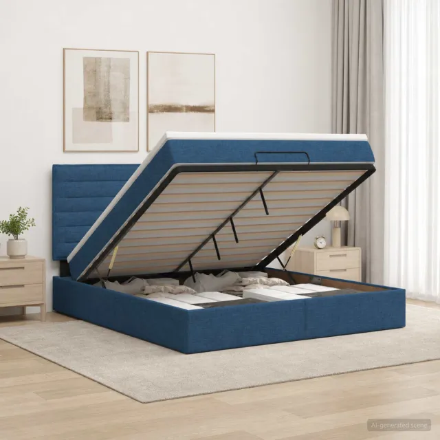 vidaXL Ottoman bed met matras met hoofdeinde Blauw 160 x 200 cm Stof