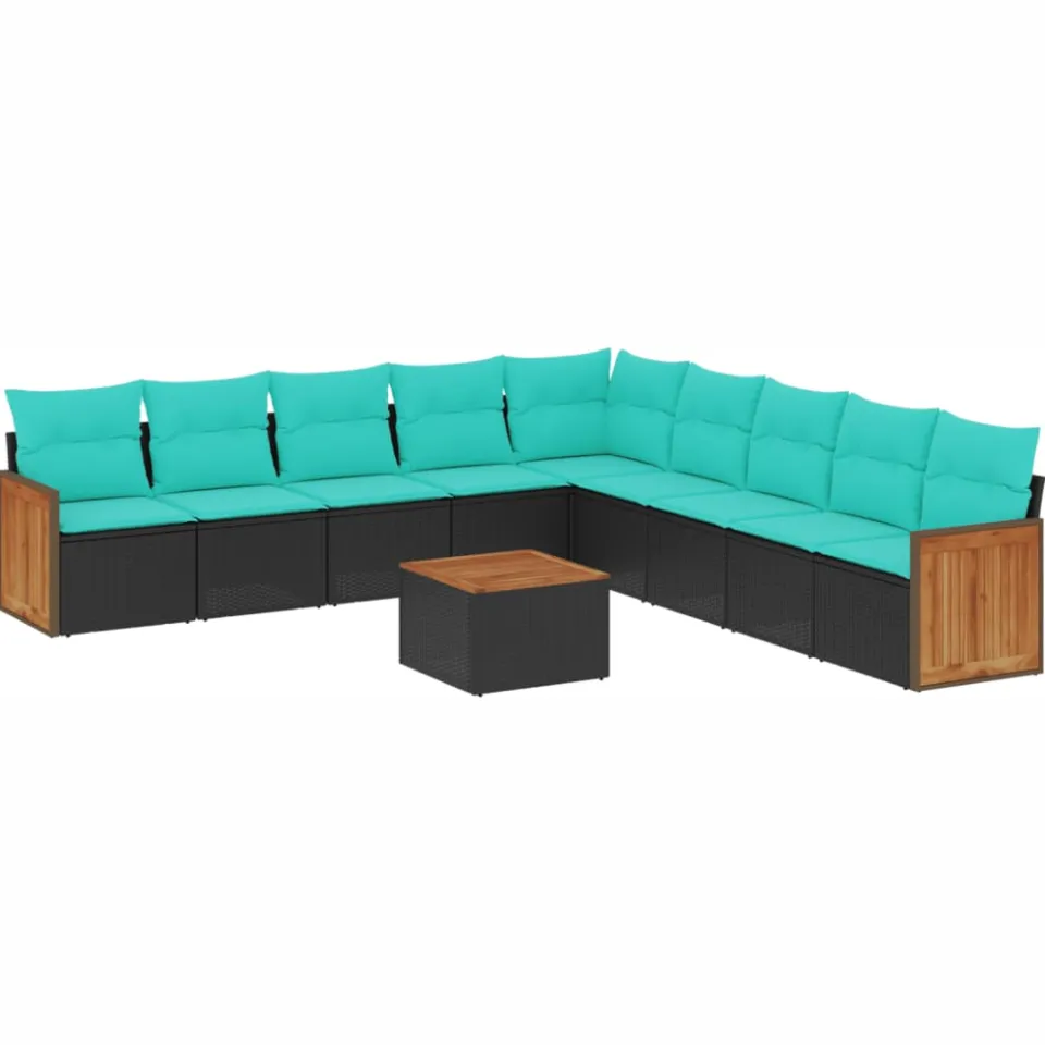 vidaXL 10-delige tuinbankset met kussens van zwart polyrotan, foto 3