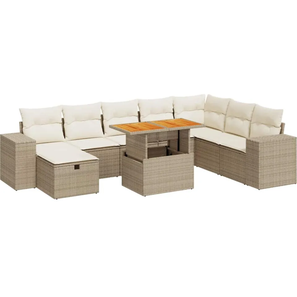 vidaXL 9-delige Loungeset met kussens poly rattan acacia beige, foto 3