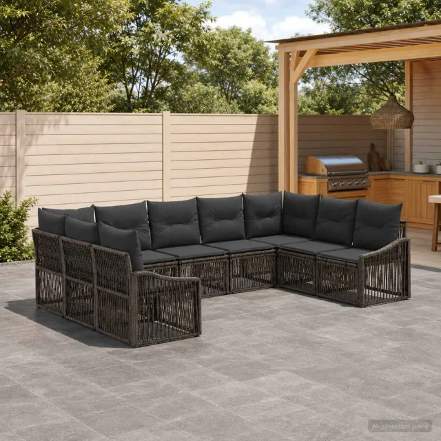 vidaXL Tuinbankenset 9 st 9-zits Grijs poly rattan, foto 2