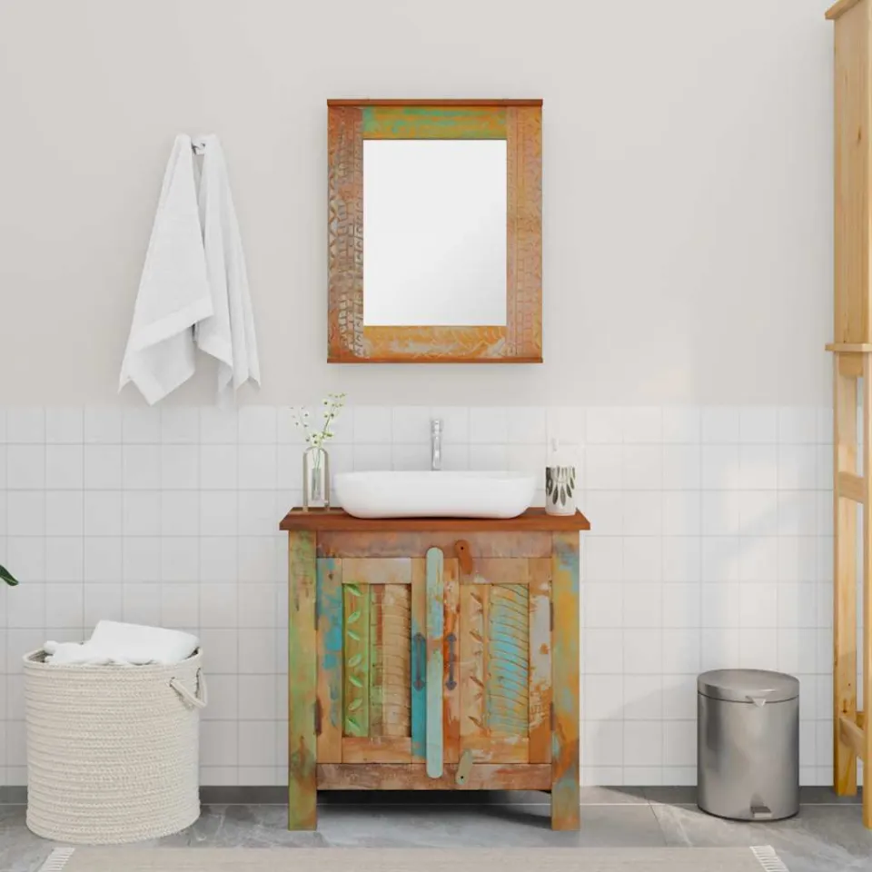 vidaXL Badkamerset met kast en spiegel massief gerecycled hout meerkleurig, foto 2