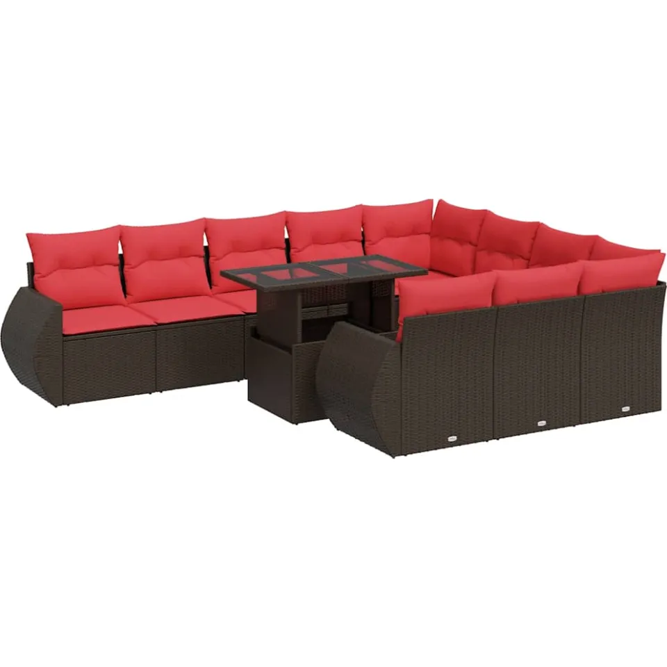 vidaXL 11-delige Loungeset met kussens poly rattan acacia bruin, foto 3