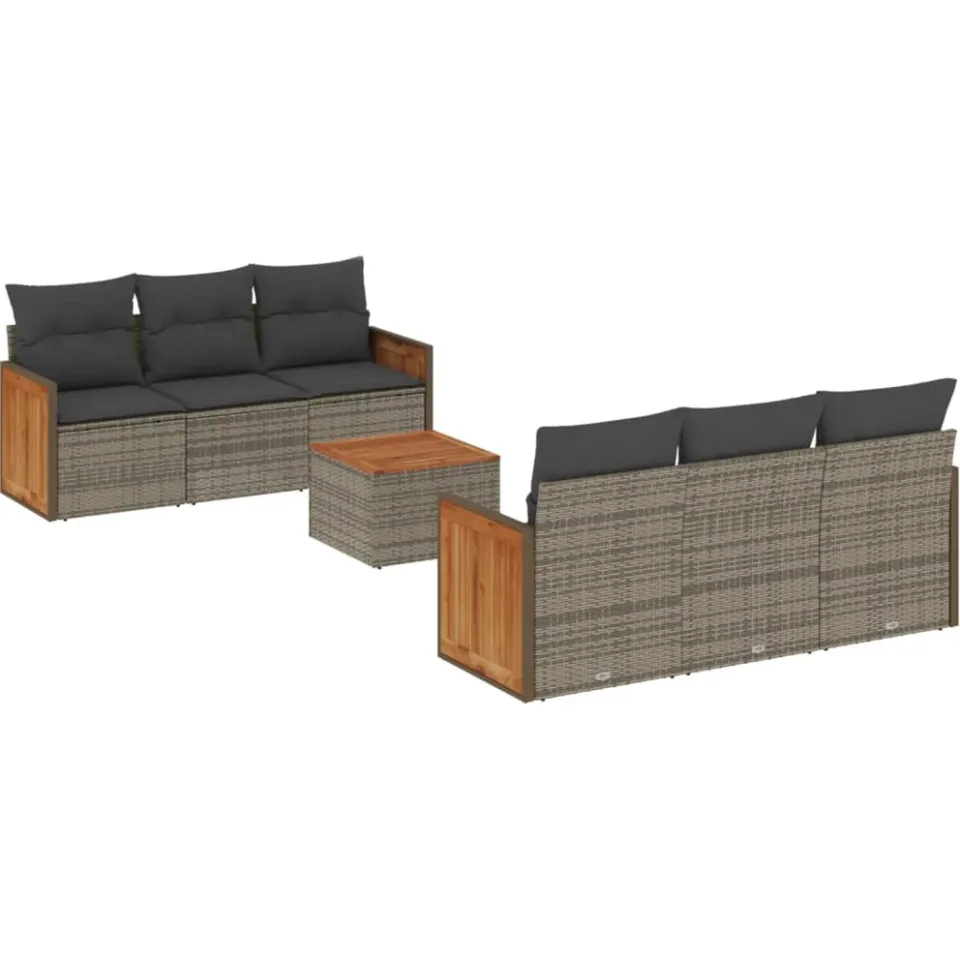 vidaXL 7-delige Loungeset met kussens poly rattan grijs, foto 3