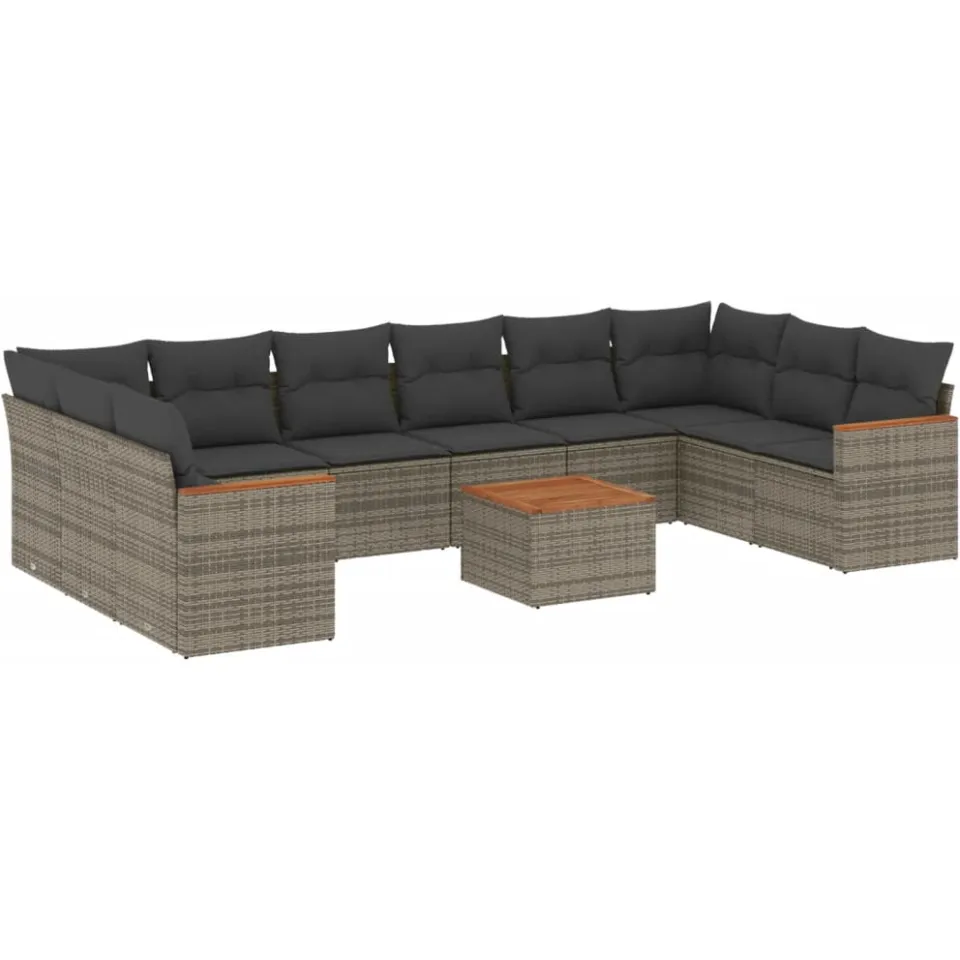 vidaXL 11-delige Loungeset met kussens poly rattan grijs, foto 3