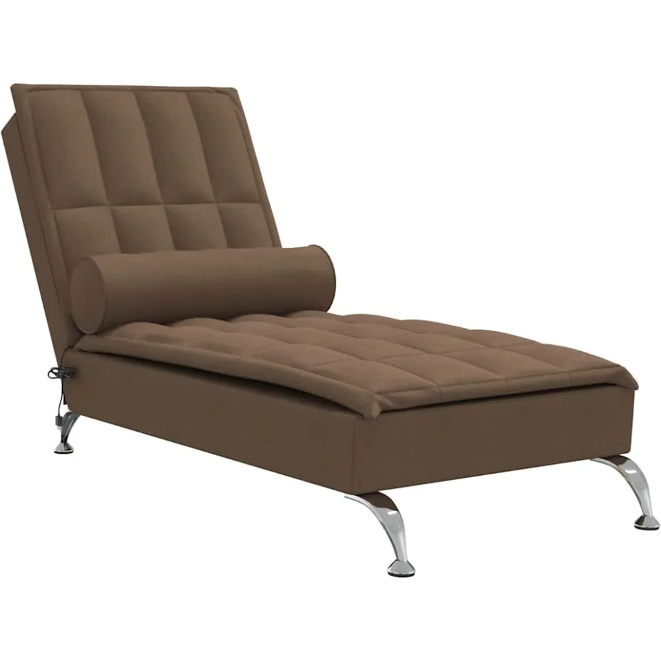 vidaXL Massage chaise longue met bolster stof bruin