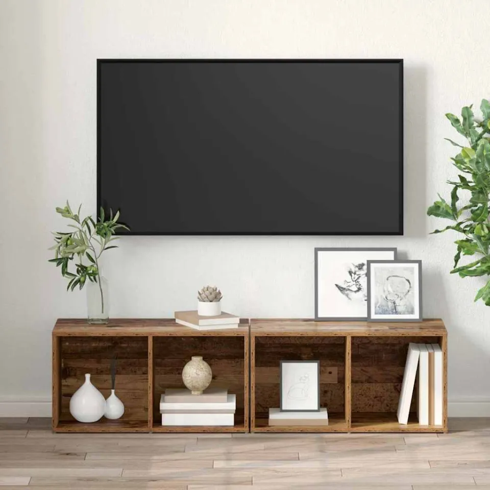 vidaXL Tv-meubelset 2 st 37 x 35 x 72 cm Oud Hout bruin, foto 3