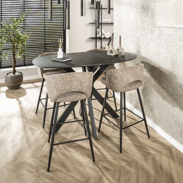 Dimehouse Deens Ovaal Bartafel Iris 140x80 cm Spinpoot Keramiek Look 3D melamine graphite