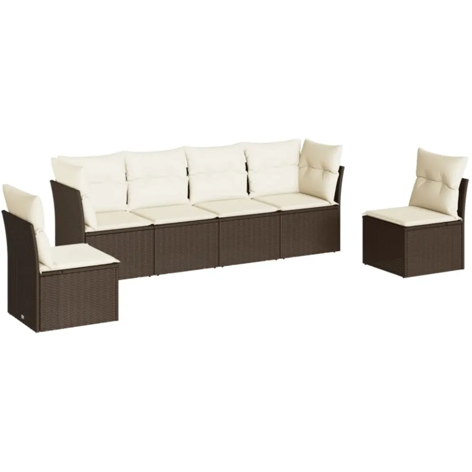 vidaXL 6-delige Loungeset met kussens poly rattan bruin, foto 3