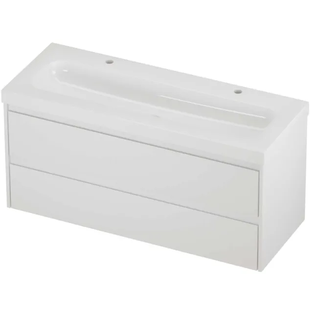 Proline Haga Badmeubelset Polystone Mezza 2 Kraangaten 120x46x58 cm Glans Wit Mat Wit